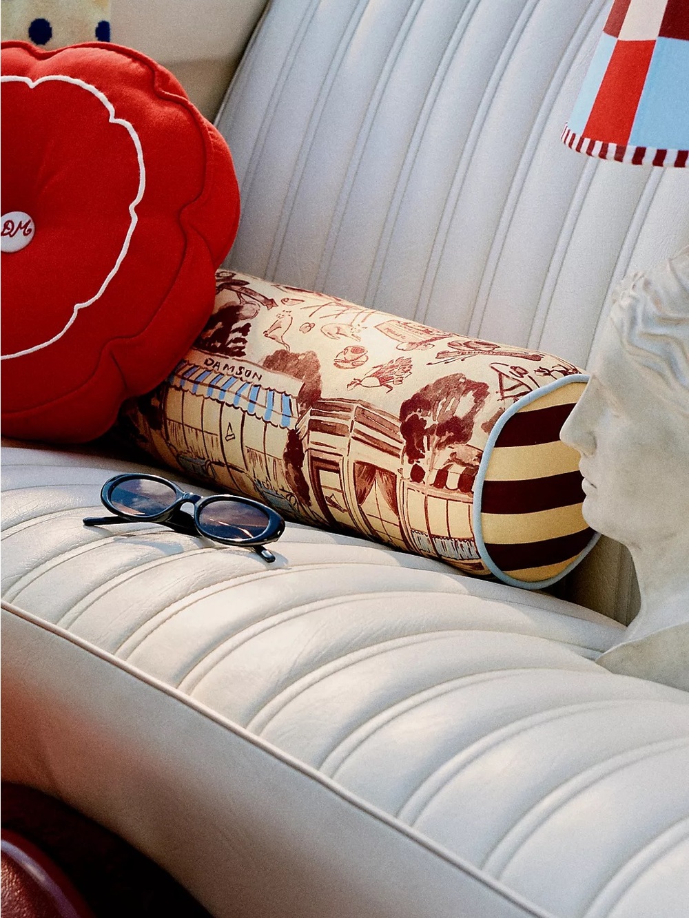 Anthropologie Damson Madder Cotton Printed Bolster Pillow, Neutral Pattern, NWT